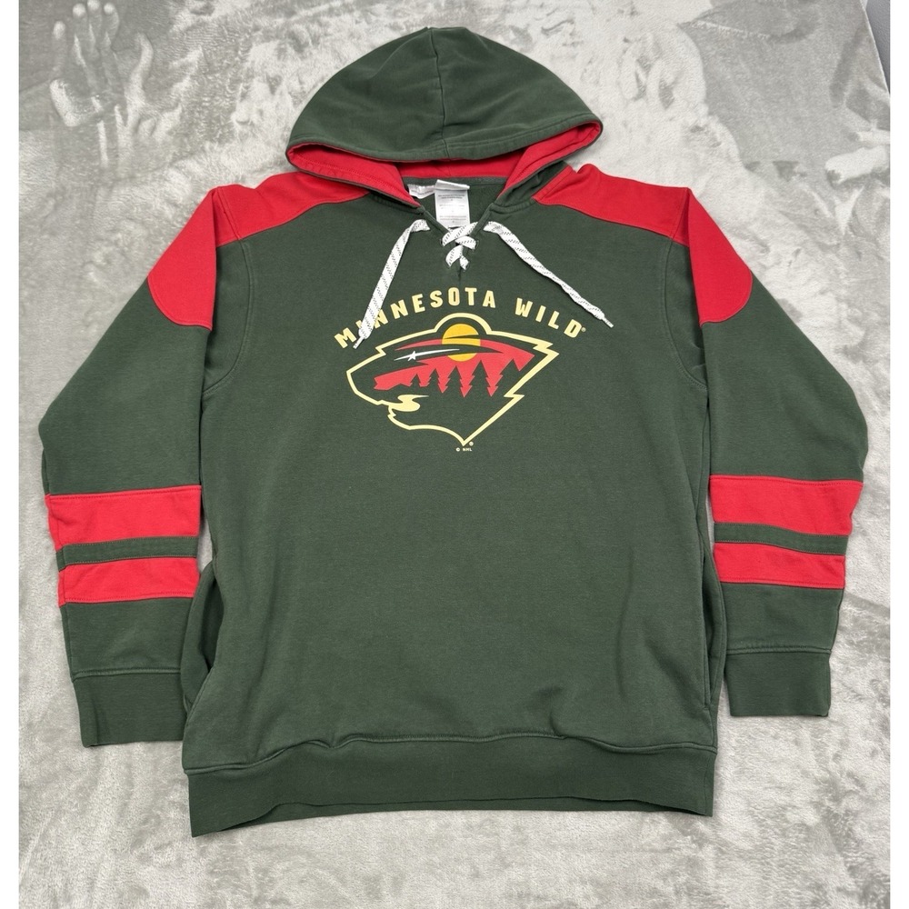 Minnesota Wild Hoodie Sweatshirt Mens Large NHL Pullover Lace Up Green Hockey